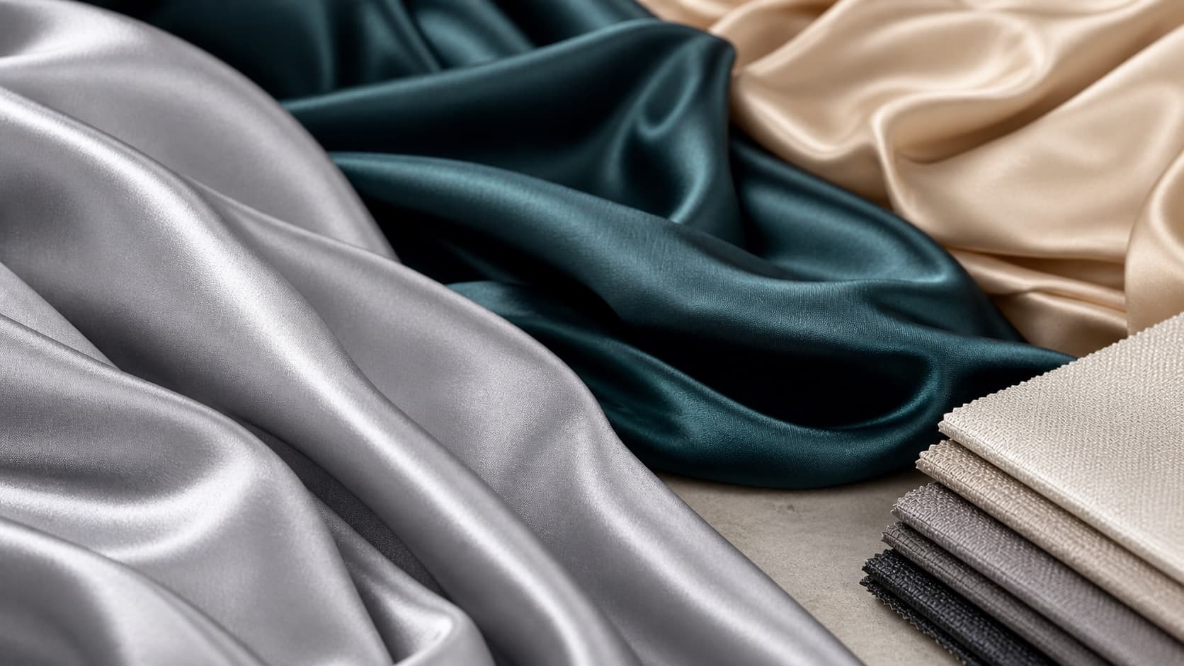 Satin-like woven fabric folds and premium swatches for bulk fabric supplier guidance